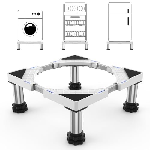 DEWEL Base per Lavatrice, Base Lavatrice Regolabile per Frigoriferi, Asciugatrici e Lavastoviglie, Lunghezza/Larghezza 45-65 cm, Altezza 13-17 cm, capacità di carico 200 kg, Bianco