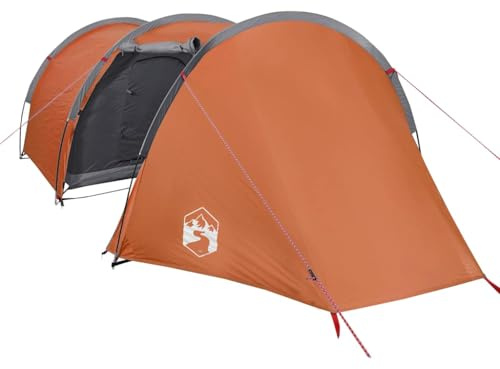 vidaXL Tunnelzelt, Campingzelt für 4 Personen Wasserdicht, Outdoor Zelt mit Abnehmbarem Überzelt Insektenschutz, Familienzelt Leicht Tragbar, Orange