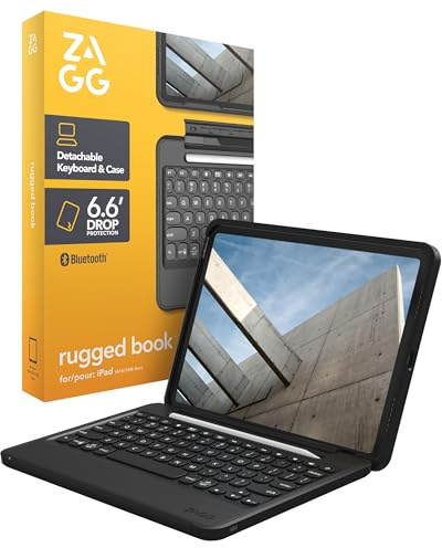 ZAGG Rugged Book iPad 11 (A16)/ 10.9 (Gen 10) Case - Durable Wireless Keyboard Case, Military-Grade Drop Protection, Multi-Device Pairing, Detachable Backlit Keyboard, Black