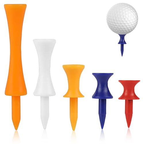 100 Golf Tees Kunststoff, Golf Tees Plastic 5 Farben Plastik Tees Golf Lange Kurz Golf Golftees Set für Driver Golf Zubehör Wiederverwendbar Golftees für Golfer Trainieren (20stk x 31/37/41/51/70mm)