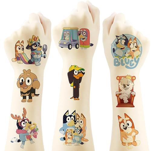 100pcs Blue Dog Kinder Tattoos Bluey Temporäre Tattoos 6 Sheets