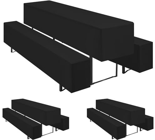 Teruntrue Bierzeltgarnitur Set 3tlg. wasserdichte Hussen für Bierzeltgarnitur 220 x 70cm – 3 Husse Biertisch + 6 Bierbank in Schwarz - Biertischhusse Bierbankhusse Biertisch – 220x70cm Schwarz