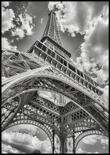 Dekomundo Eiffelturm schwarz weiß Poster, 40x60 cm zum Einrahmen moderne Wanddekoration für Wohnzimmer, Schlafzimmer und Büro