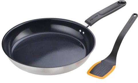 Fiskars Küchen-Set, Bratpfanne (Ø 28 cm) aus Aluminium für alle Kochfelder, Pfannenwender (29,3 cm) aus Kunststoff/Silikon, Functional Form, 1075040