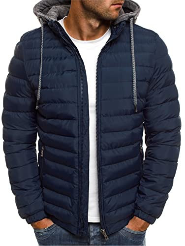 Mens Down Casual Coats Jackets Solid Hooded Outerwear Windproof Resistant Puffer Cotton Padded Thicken Insulator Hiking Travelling Outdoor Skiing Quilted loose Jacket Warm