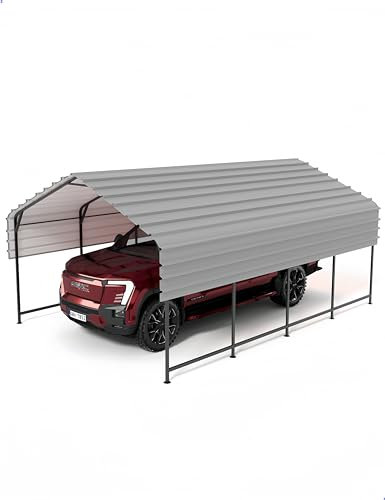 VerisShade Abri de Voiture en métal Robuste de 3,3 x 6,3 m, kit d'abri d'auto extérieur en métal, auvent latéral étendu et poteaux de Support d'angle, Grand Garage Robuste pour Voitures, Bateaux,