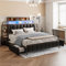 Gegtuon Polsterbett Bettrahmen 160x200 mit LED-Beleuchtung, Doppelbett mit Stauraum Kopfteil Regal und 4 Schubladen, Bett mit Lattenrost aus Holz für Schlafzimmer, Kunstleder, Schwarz, ohne Matratze