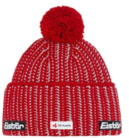 Eisbär Mütze Herren & Damen Ronda Pompon Ski Austria Rot - Merino Wintermütze Unisex mit Fleece schützt vor Kälte und Wind - Bommelmütze warme Lifestyle Strickmütze mit Pompon Haube aus Österreich