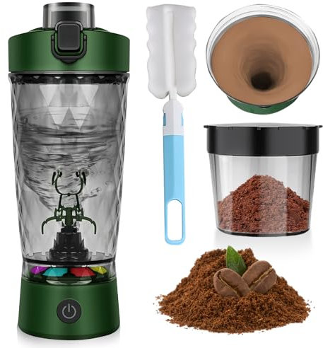 WIYETY Shaker électrique avec compartiment à poudre : 650 ml, mélangeur automatique de protéines avec brosse, shaker protéiné rechargeable, shaker protéiné, shaker de protéines, agitateur de culture