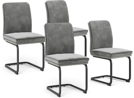 Vicco Freischwinger Eleganza, Küchenstuhl, Grau, 4er Set