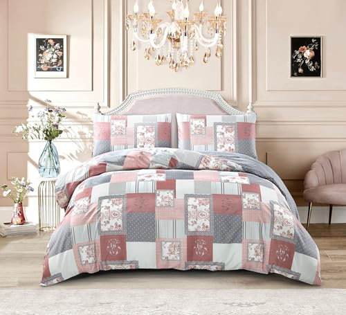 PRIME LINENS Påslakanset 4 st borstat mikrofiber, påslakan, sängkläder, set med örngott och extra dra-på-lakan ingår (fin dekor, dubbel)