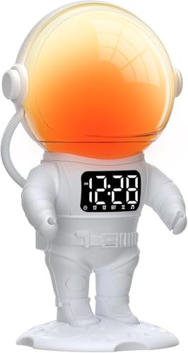 Réveil Enfant, Réveils Lumineux Astronaute, avec Haut-Parleur Bluetooth, Simulateur d'Aube, 21 Sons de Sommeil, 22 types de Lumière d'Ambiance