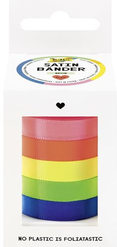 folia 12132 - Satinbänder NEON, 5 x 4 m, Satinband Mix in Neonfarben, als dekoratives Schleifenband oder als Geschenkband