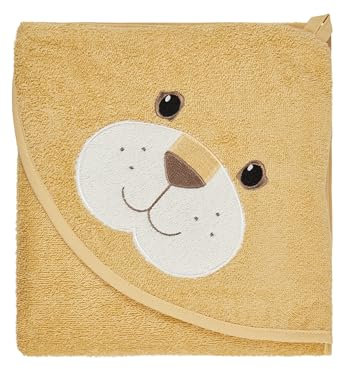 Sterntaler Kapuzenbadetuch 100x100cm Löwe Leo – Kuscheliges Badetuch aus saugfähiger Baumwolle – Mit süßen 3D-Ohren für Babys und Kleinkinder, Ocker