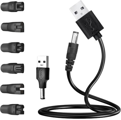 8pcs Electric Shaver Charger Cable Kit,5v Beard Trimmer Charger,Includes 1 USB Cable,1 USB Adapter,6 Adapters,Suitable for Hair Clippers,Shavers,Beauty Equipment,Desk Lamps,Purifiers
