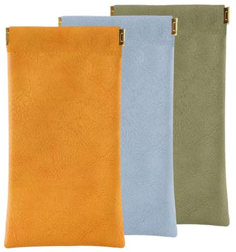 ZBKJYILF Brillenetui Weich Brillentasche Brillen Etui, 3 Stück Leder Weiches Brillenetui Schutzhülle, Sonnenbrillen Etui, Automatischer Verschluss, Glasses Pouch für Damen Herren