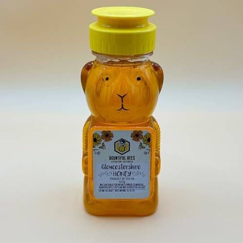 100% Pure Raw British Honey 227g Bear Bottle – Unpasteurised, Natural & Lightly Filtered – Small Batch from Gloucestershire & the Cotswolds – Ideal for Toast, Tea, or Gifting – Bountiful Bees