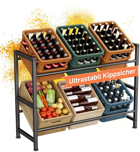 Getränkekistenregal 6 Kisten, 2 Ebenes Stabiles Getränkekisten Ständer mit Verstellbaren Füßen, 104*32*104 cm Metall Bierkastenregal Flaschen Getränkeregal trag. 300KG für Küche, Bar, Speisekammer
