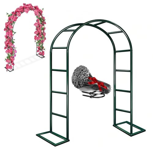 Garden Arch, Heavy Duty Metal Garden Arches Arbour, 2.0M 2.40M Large Wide Outdoor Climbing Plants Rose Flower Gate Archway Pergola Trellis Support Frame Wedding Decoration(Green,W140 X H230cm)