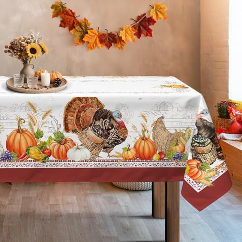 Arquiel Herbst Truthahn Tischdecke Polyester Rechteckig 140 x 180 cm | Waschbare Polyester-Tischdecke mit Truthahn-Motiv, wasserabweisend und pflegeleicht für Küche, Esszimmer, Feste und Feiern.