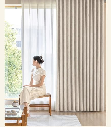 Beydodo Verdunkelungsvorhänge mit Haken, Gardinen Blickdicht 2er Set 132x229CM Beige Jacquard mit Streifen Texturiert Modern Schiebevorhänge Vorhänge Verdunkelnd Schlafzimmer Kinderzimmer