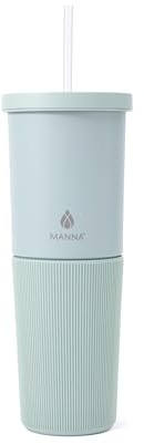 Manna Tribeca Double-wall Vacuum Insulated Stainless Steel Tumbler with Splash-proof Lid, Reusable Tritan Straw, and Silicone Sleeve - 32 Oz - Sterling Powder Coat