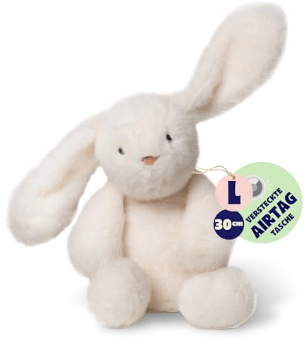 Ljuk Marvelous Fluff Marvel – Plüschhase Kuscheltier, 30 cm sitzend / 60 cm liegend, superweiches Plüsch-Stofftier, mit versteckter AirTag-Tasche, Geschenk für Kinder, Jungen & Mädchen (Beige)