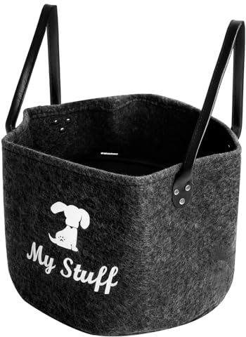XRVRILE Hundespielzeug Aufbewahrung, Faltbare Haustier Spielzeug korb Filz Aufbewahrungsbox mit Griffen, Organisation für Leinen Decken Spielzeug Snacks Kleidung, 32cmx32cmx23cm, Dunkelgrau