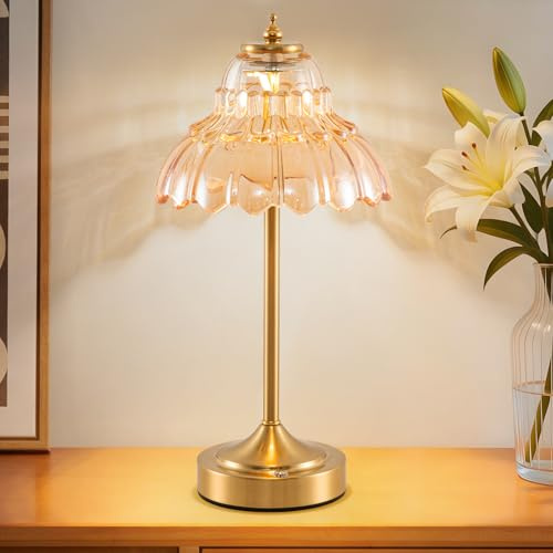 EIDEARAY Retro Tischlampe Kabellos, Wiederaufladbar mit 6000mAh Akku, 3 Farbtemperaturen Dimmbar, Tragbare LED-Tischlampe für Esszimmer, Schlafzimmer,Bartheke(Bernstein)