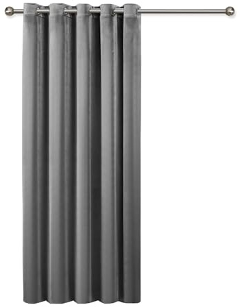 Oxford Homeware Grey Blackout Curtains for Living room – 66x84 Drop Crushed Velvet Curtain Super Soft Privacy Protection Ring Top Thermal Door Curtain Single Panel with Tieback
