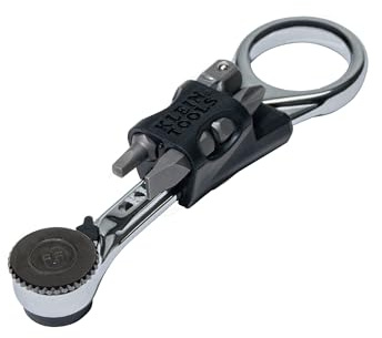 Klein Tools 65200MAG Slim-Profile Magnetic Mini Ratchet, 90-Tooth Ratchet Screwdriver Set with 1/4-Inch Nut Driver, 4 Bit Storage, Includes Phillips, Slotted, Square, and Adapter