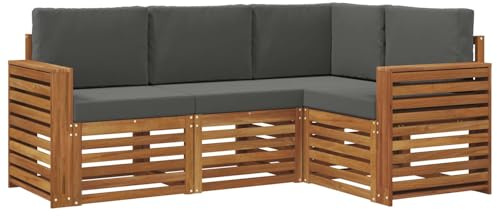 vidaXL Sofagarnituren 4 pcs Natur und Anthrazit Massivholz Akazie, Outdoor Sofa, modernes Möbel, robuster Terrassen-Lounge, Garten, Sitzgelegenheit für Wohnzimmer-Set
