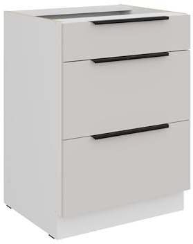 Kuechen-preisbombe Küchen Unterschrank 60 cm Como Kaschmir beige matt + Weiß matt Vollauszug Soft-Close Küche Küchenzeile Einbauküche Küchenblock