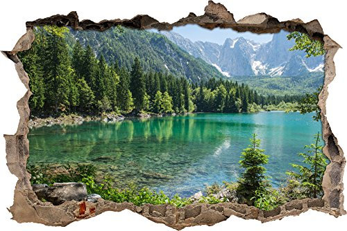 enorme lago in un paesaggio di montagna muro passo avanti nel look 3D, parete o in formato adesivo porta: 92x62cm, autoadesivi della parete, autoadesivo della parete, decorazione della parete