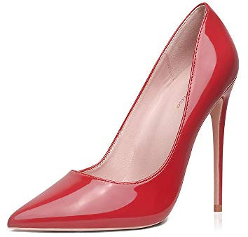 GENSHUO Stiletto Stiletto High Heels, 12CM/4.72IN Damen Pumps Spitz Party High Heels Sexy Basic Schuhe Damen Geschlossen Abendschuhe Lack/Wildleder ,Rot 36 EU(6 US)