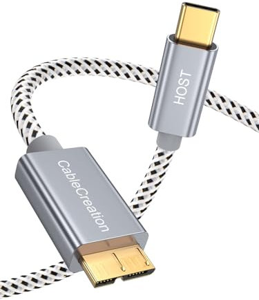 Cable USB C a USB 3.1 Micro-B (Gen 2/10G), Cable Trenzado de 1 ft Micro USB 3.1 Tipo C para Apple MacBook (Pro), Chromebook Pixel, Disco Duro Externo HDD y teléfonos, 0,3 M/Gris