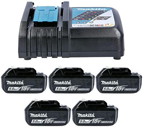 Makita Genuine DC18RC 7.2-18V Li-Ion Fast Charger + 5 x BL1850 5Ah Batteries