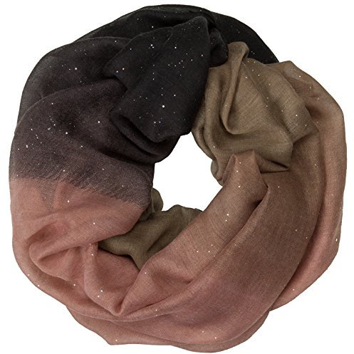 Caspar SC474 eleganter Damen Loop Schlauchschal mit dezentem Glitzer, Größe:One Size, Farbe:schwarz/taupe/rosa