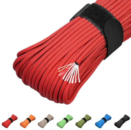 Survival Paracord 550 Fire Paracord Survivor Cord Nlyon Rope 10 Strands US Military Type III 550 Tactical Paracord Parachute Cord with Integrated Fishing Line, Fire-Starter Tinder 4 in 1 (Red)
