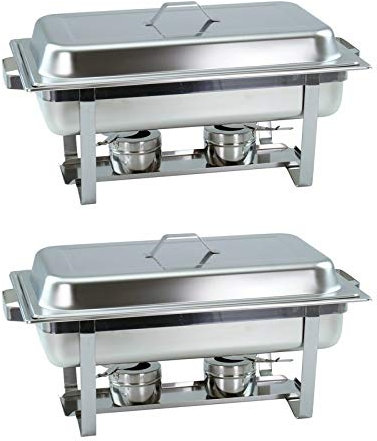2er SET Chafing Dish mit 1/1 GN-Behälter 65mm tief stapelbarer Speisenwärmer mit eckigen Griffen