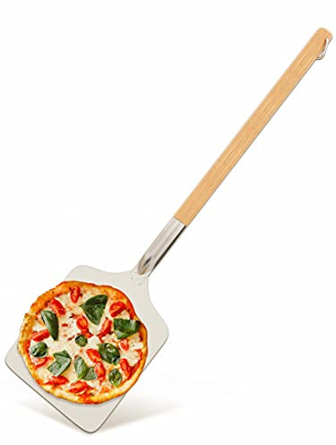 Pala de Aluminio para Pizza - Rectangular 30x30cm - Gran Superficie - Mango de Madera - 83cm - Con Gancho para Colgar