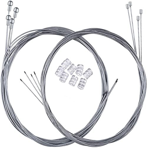 Hotop 2 Set Road Bike Brake Cable Bicycle Gear Cable Wire and Caps Set (2 Set Road Bike Brake Cable Style)