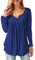 Amoretu Damen Bluse V-Ausschnitt Knopfleiste Langramshirt Tunika Top Blau L
