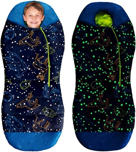 AceCamp Glow in The Dark Mummy Schlafsack für Kinder und Jugendliche, Temperaturbewertung -1°C, Wasserdicht für Camping, Wandern und Schlummerparty