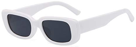 Long Keeper Gafas de sol rectangulares Protección UV400 Gafas de conducción retro para mujer (Blanco Negro)