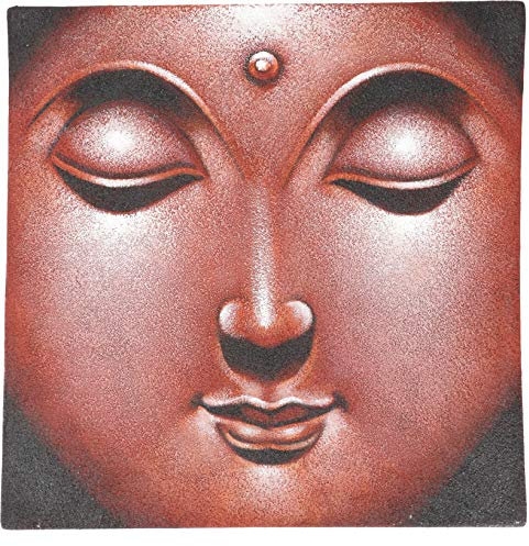 GURU SHOP Kleiner Buddha auf Leinwand 40x40 cm - Motiv 17, Rot, Bilder & Bilderrahmen