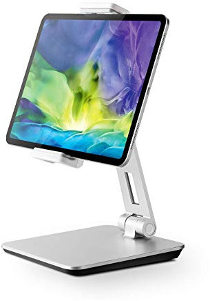 Tablet Stand, Adjustable Heavy Duty Aluminium Stand, 360° Swivel Foldable Holder for iPad, Samsung Tab, Kindle, Nintendo Switch (4.7-13), Design for Desk Kitchen Office POS Reception (Silver)