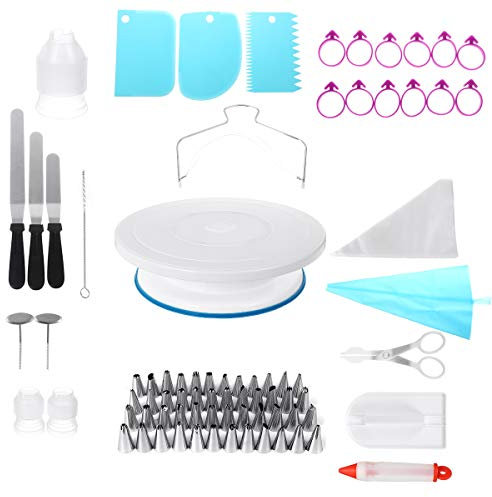 BouBou 186Pcs Cake Decorating Tool Kit Backfondantzubehör Turntable Bag Tip Düse - .A