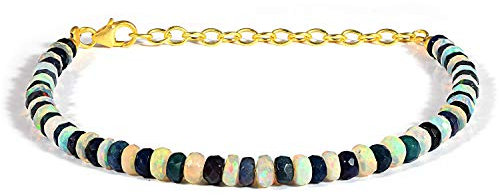 Vatslacreations Damen-Armband aus 925er Sterlingsilber vergoldet – Natürlicher Äthiopischer Feueropal AAA, 23 cm, Handgefertigter Edelstein-Schmuck