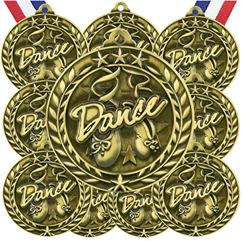 10 Stück Tanz-Goldmedaillen Trophäe mit Halsbändern WAMG-919